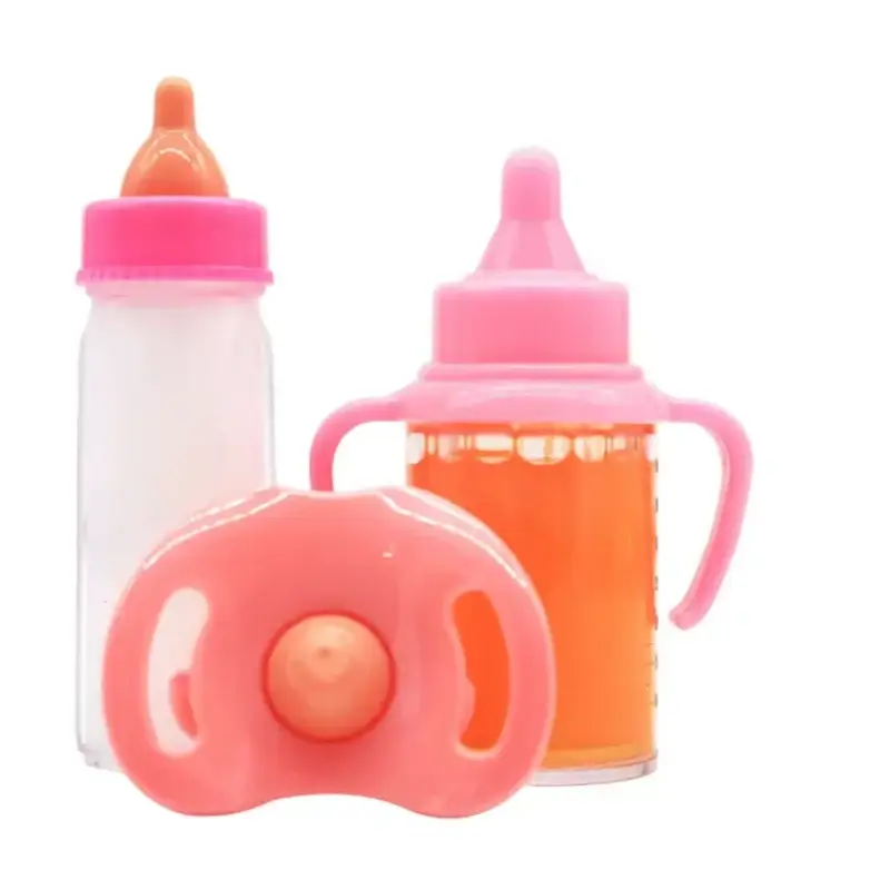 Two Piece Baby Doll Feeding Bottle Set With Milk And Juice Bottles And Pacifier For Dolls