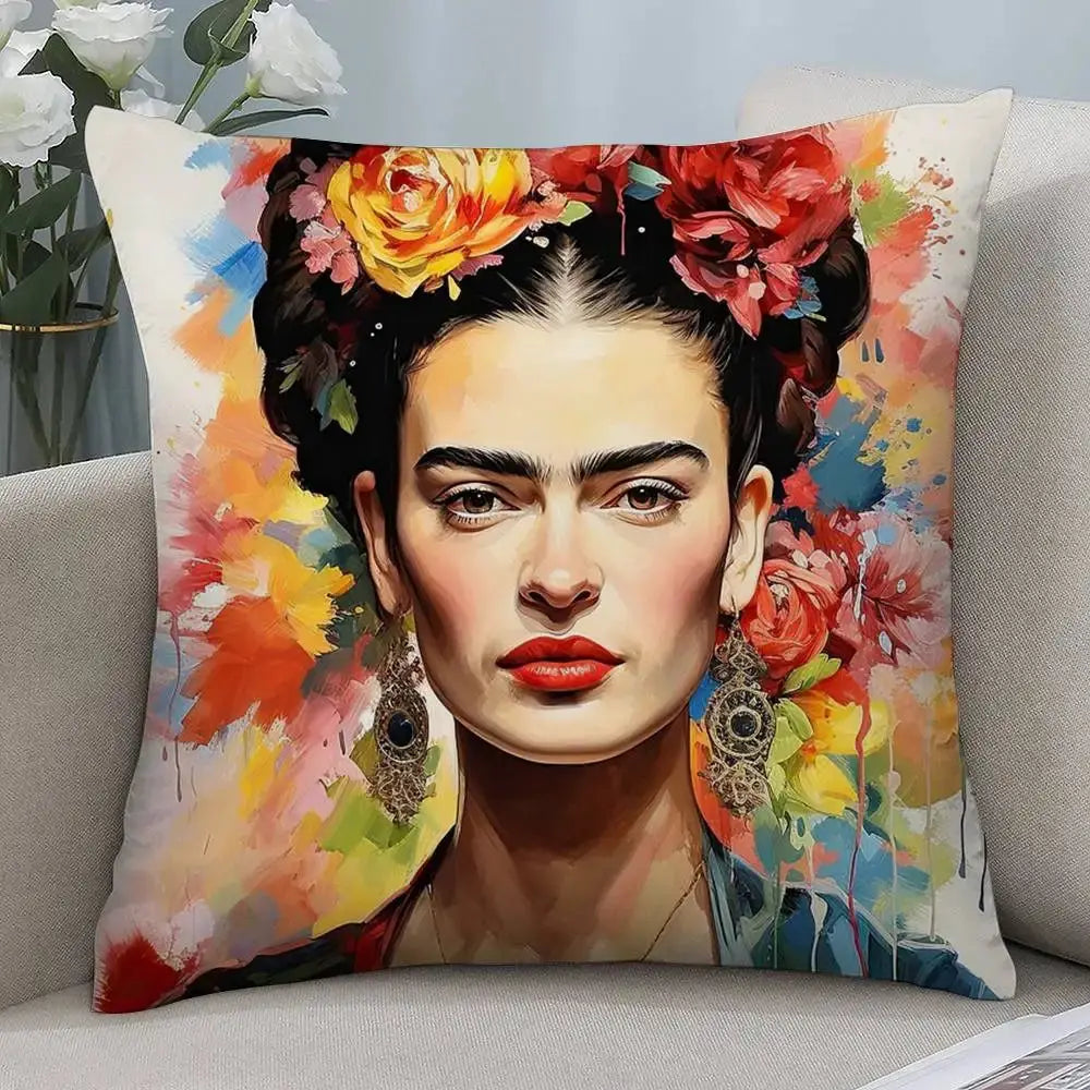 Frida Kahlo art pillow cover, double-sided print, square throw pillow, short plush by Simples Market.
