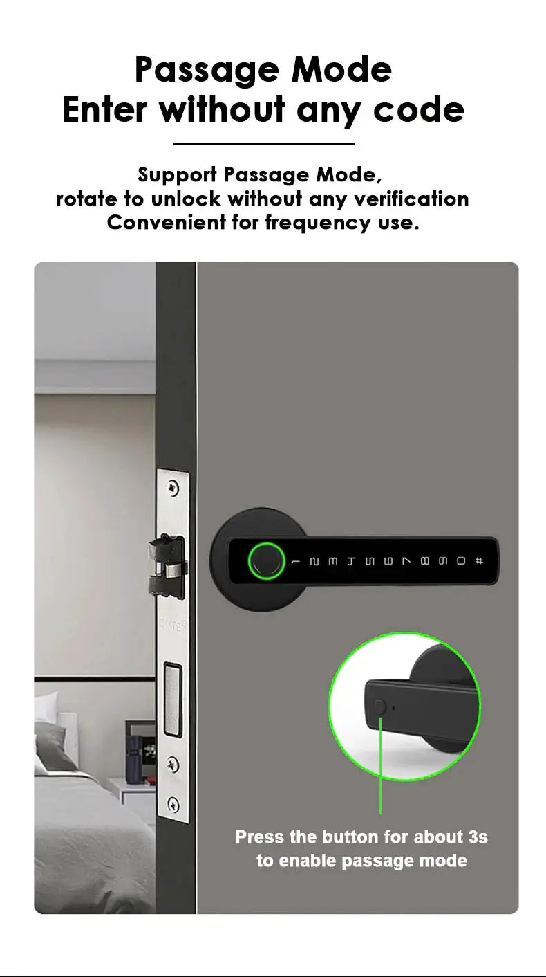 RAYKUBE M5 Tuya BLE smart door lock with fingerprint keypad on a black handle
