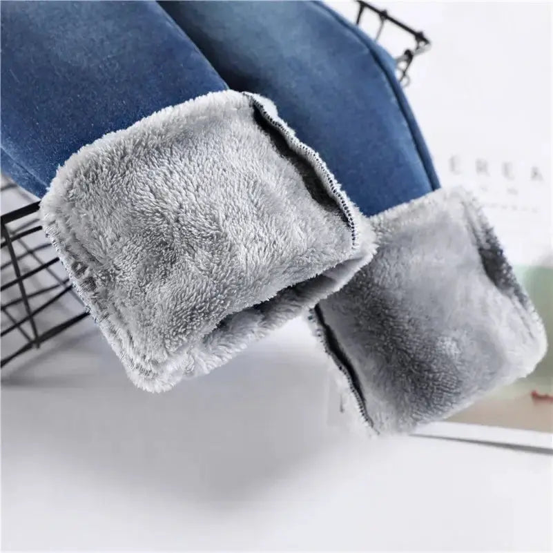 Women Thermal Skinny Jeans With Plush Lining Warm Winter Denim Pants