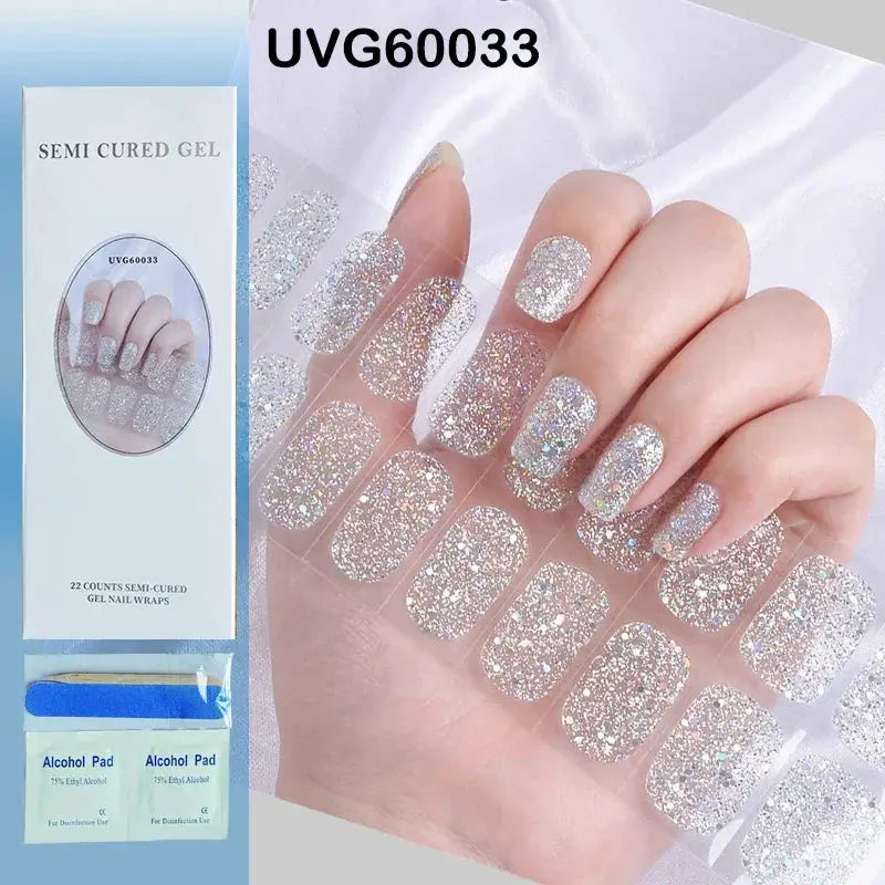 NailLux Semi Cured Nail Wraps For 16 To 20 Tips Easy Full Cover Adhesive Press On Nails Gel Finish UV LED Compatible