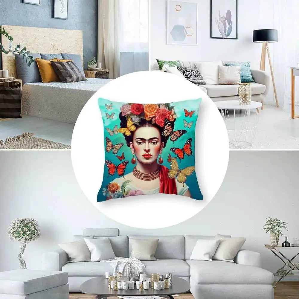 Frida Kahlo art pillow case, short plush, double-sided print, square throw pillow cover for sofa