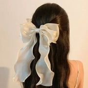 Elegant Blue Satin Chiffon Bow Hair Clip Barrette For Women And Girls With Shiny Bow Knot Accessory