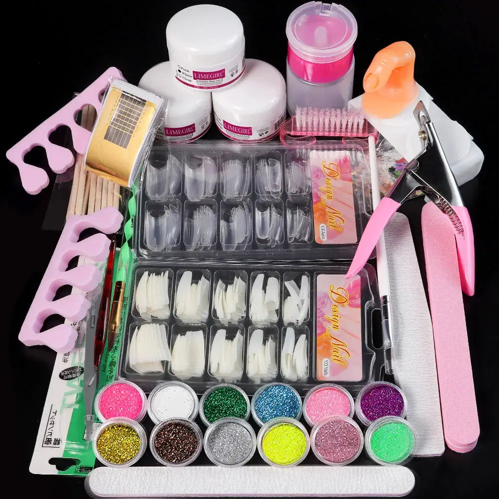 23-in-1 acrylic nail kit for beginners by Simples Market with 12 glitter powders and assorted nail tools