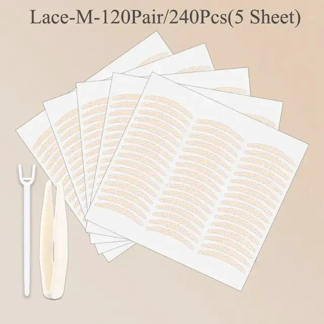 240 Pcs Double Fold Eyelid Tape Stickers Lace Clear Beige Self Adhesive Natural Eye Makeup Kit With Tool