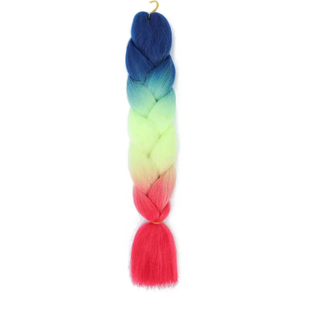 24-inch jumbo crochet braid hair extension in blue–green–pink ombre, synthetic fiber