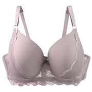 Simples Market lace-trim beige-pink plus-size push-up bra for women.