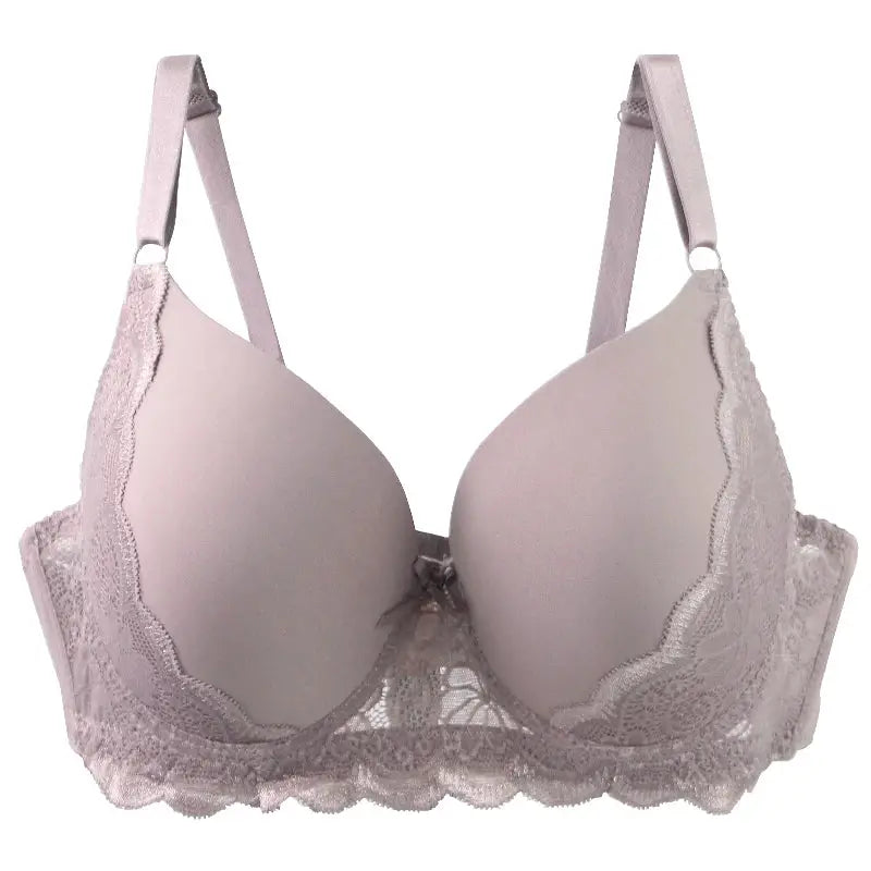 Simples Market lace-trim beige-pink plus-size push-up bra for women.