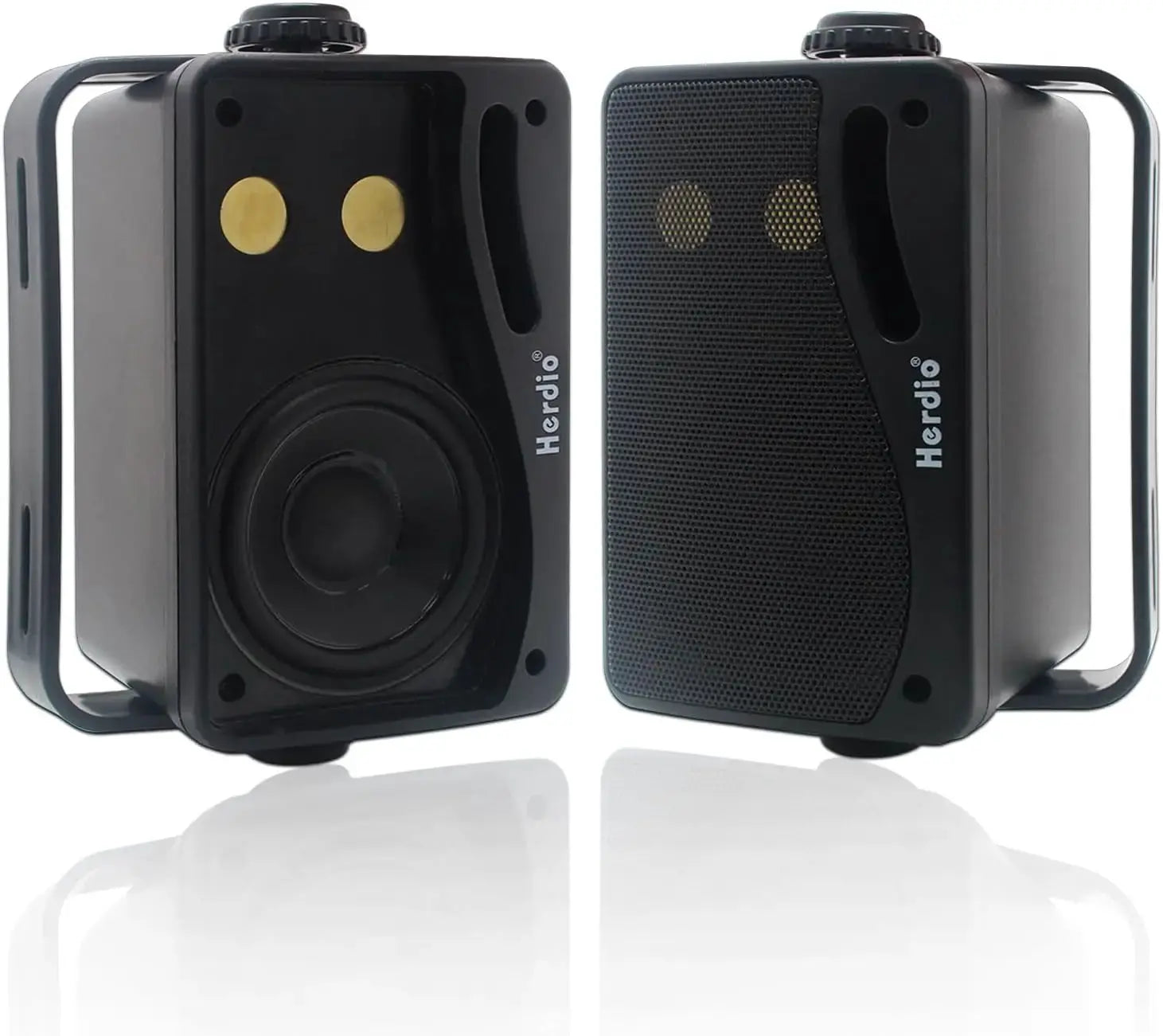 Herdio 3.5-inch passive outdoor speakers pair, black, 3-way, wall-mount, waterproof, 200W