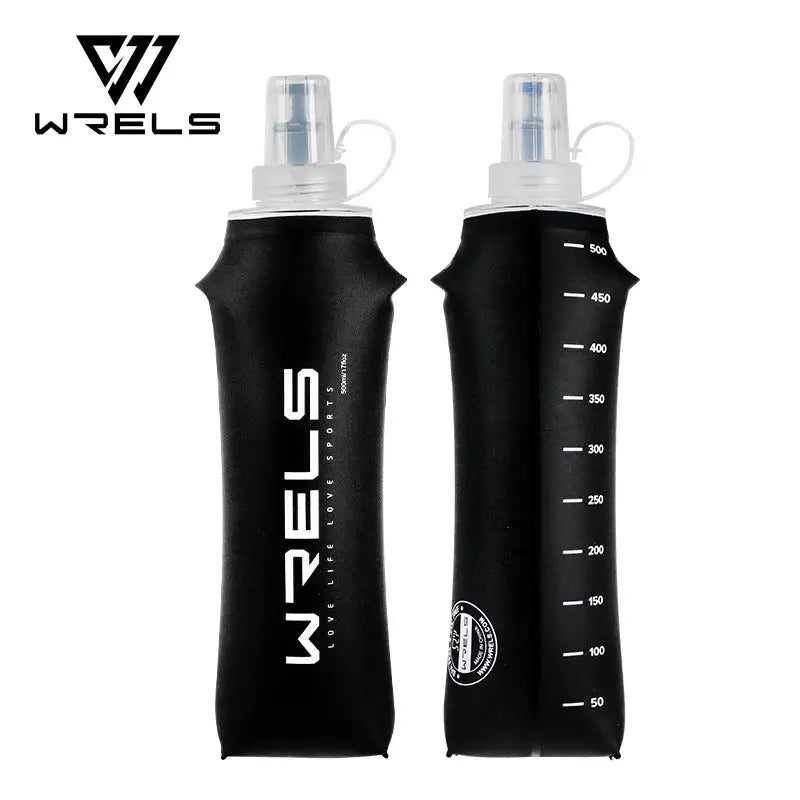 WRELS soft flask bottles set (2) in black with white caps