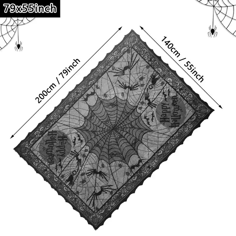 Halloween Lace Tablecloth With Spider Web Skull Pattern Rectangular Party Decor Haunted House
