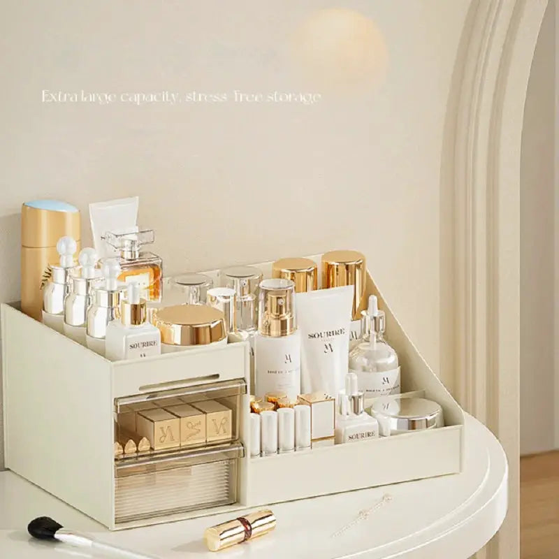 NovaCasa Transparent Drawer Makeup Box for Dorms, Clear View Cosmetic Organizer for Desk and Dressing Table