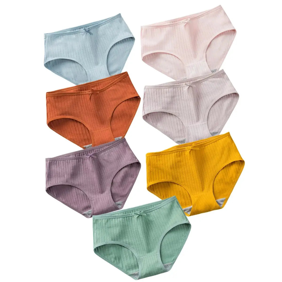 7-piece set of women's cotton ribbed mid-rise briefs with bow, assorted colors, Simples Market