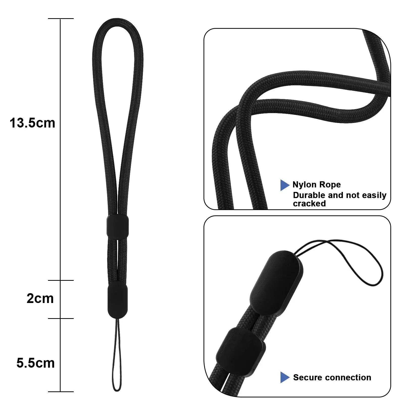 6-pack black nylon wrist lanyards for phones, cameras, and GoPro by Simples Market