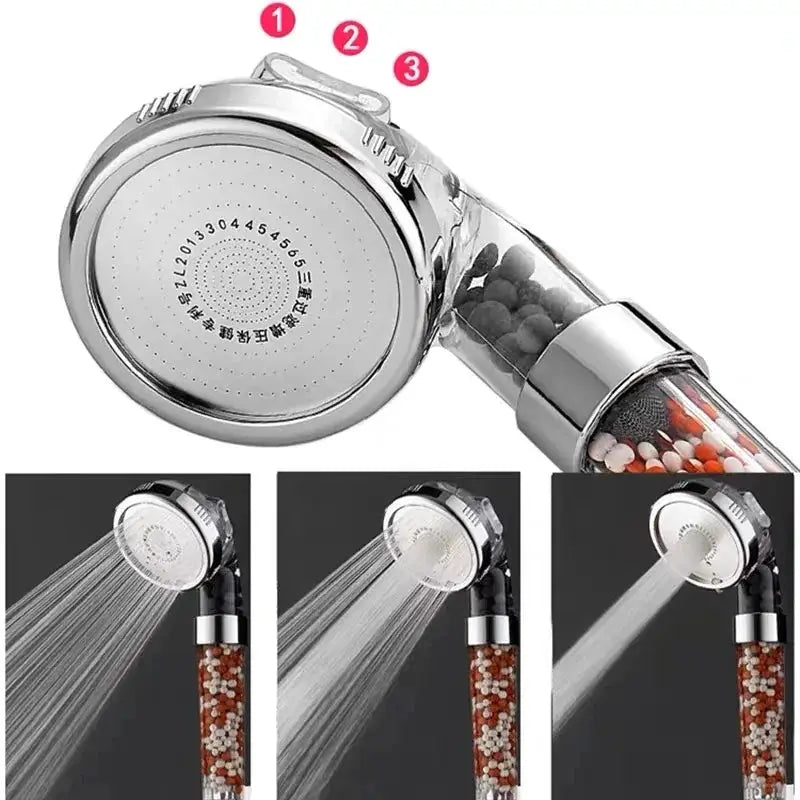 Simples Market 3-function high-pressure spa handheld shower head with anion filter, chrome finish