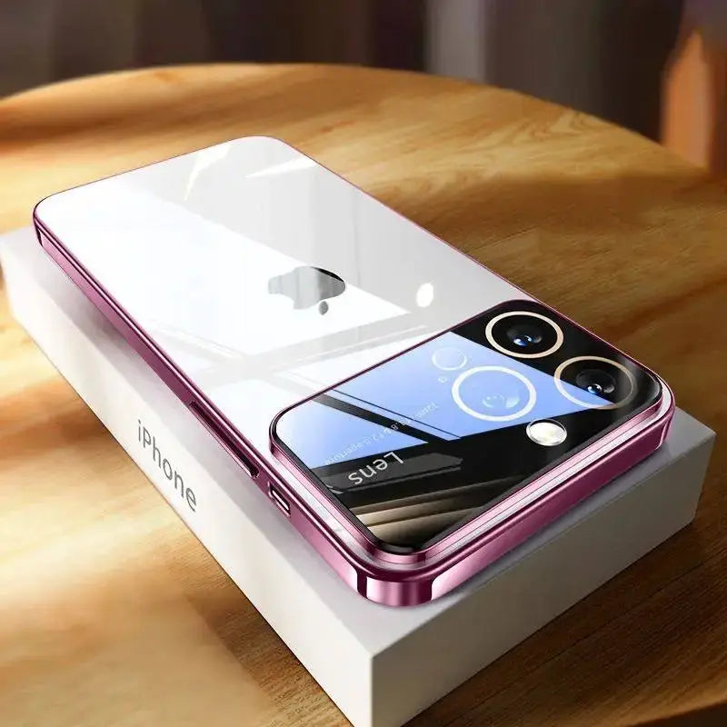 LuxGuard Luxury Plating Clear Hard PC Case For iPhone 11 To 17 Pro Max With Glass Lens Protection Transparent Bumper
