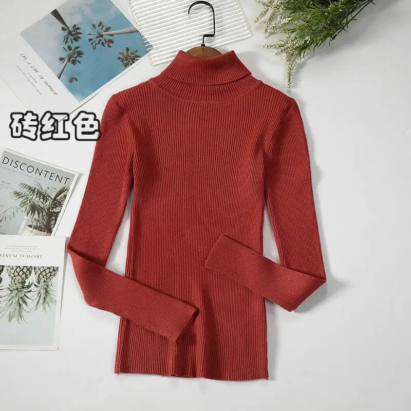 Women Turtleneck Sweater Slim Fit Elastic Knit Acrylic Cotton Blend Medium Stretch Solid Black