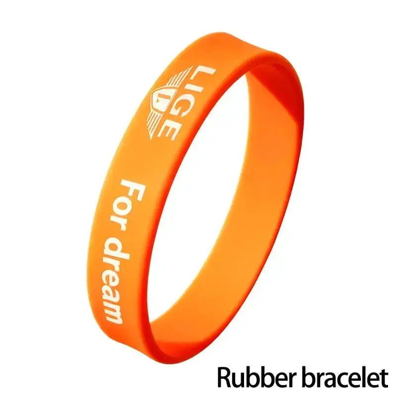 LIGE rubber bracelet, orange silicone band with white LIGE logo and For dream text
