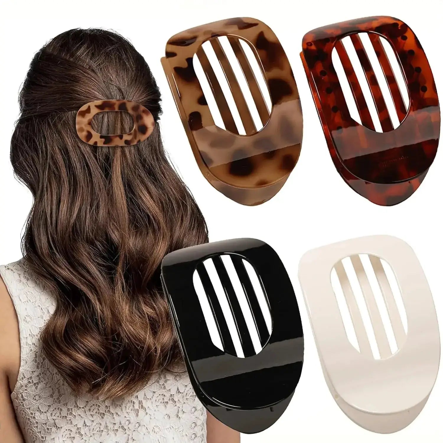 LuxeHair Oval Leopard Hair Claw Clip Curved Matte Acrylic For Secure All Day Hair Styling