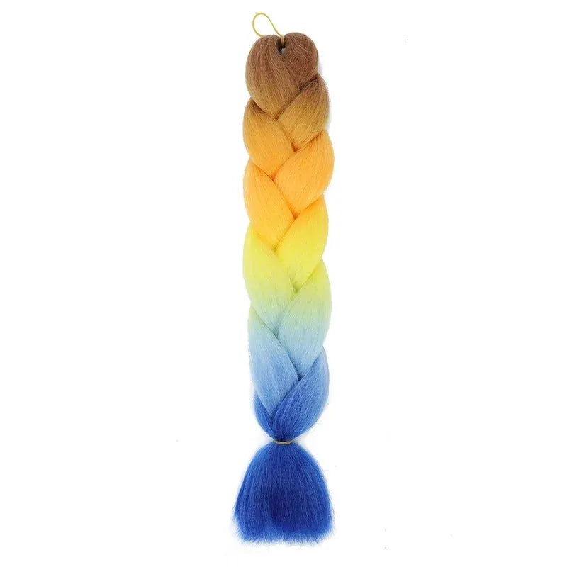 Simples Market 24Inch synthetic yaki braids hair ombre jumbo braid extension in brown orange yellow blue gradient.