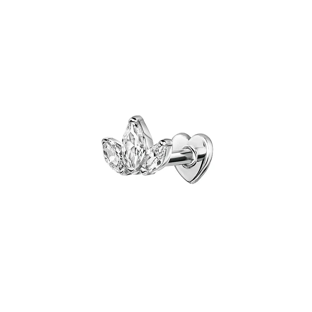 AIDE heart round ball flat-helix piercing earring in 925 sterling silver with zircon crystals
