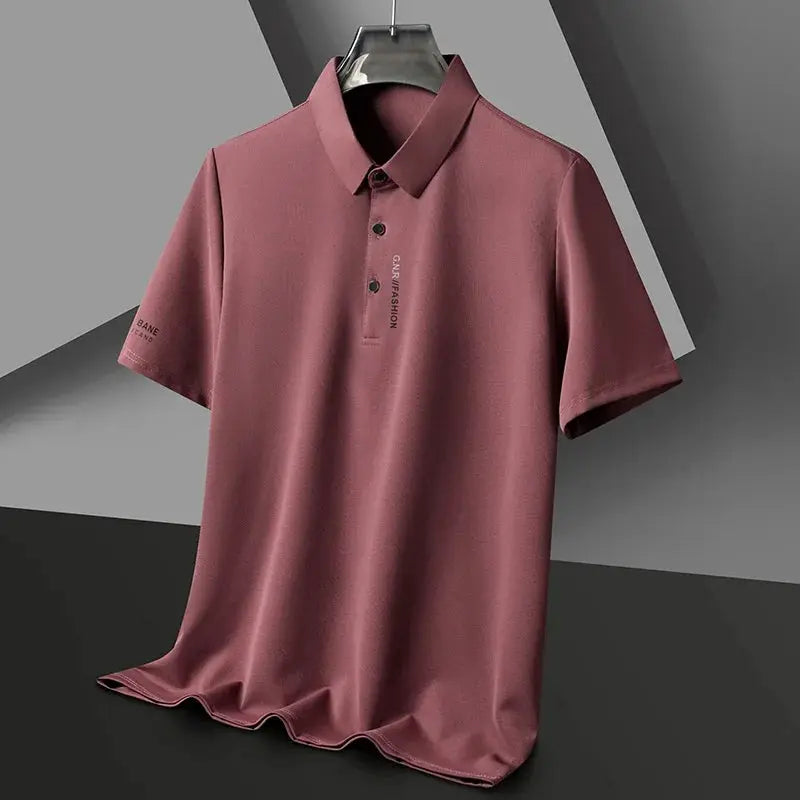 Simples Market ice silk short-sleeve polo shirt in dusty pink for men, casual golf top