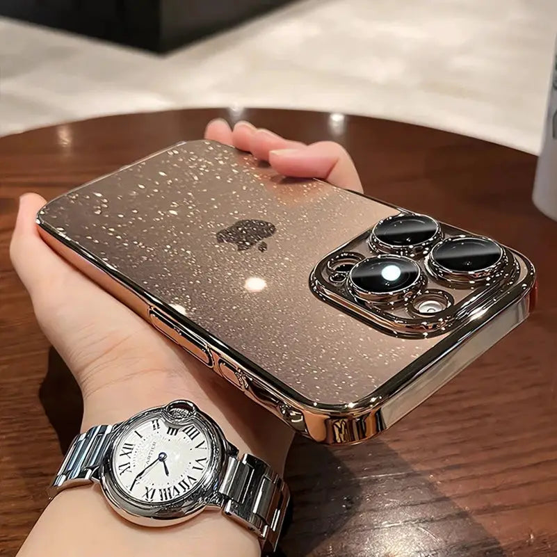 Luxury Glitter Transparent PC Case For iPhone 17 16 15 14 Pro Max 13 11 12 Bling Clear Shockproof Slim Cover