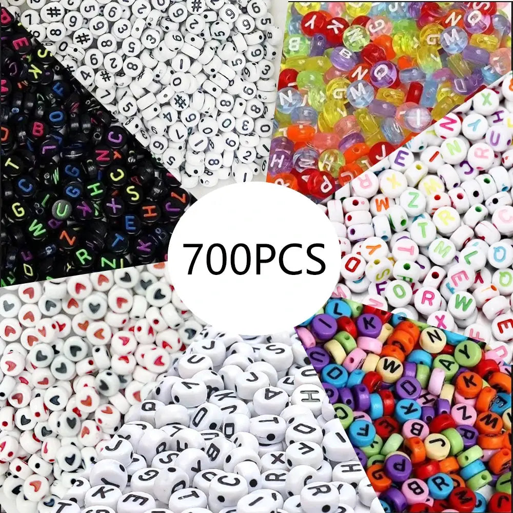 700 Pieces 7 Color Round Beads Set Acrylic Alphabet And Number Beads For Jewelry Making DIY Friendship Bracelet Craft