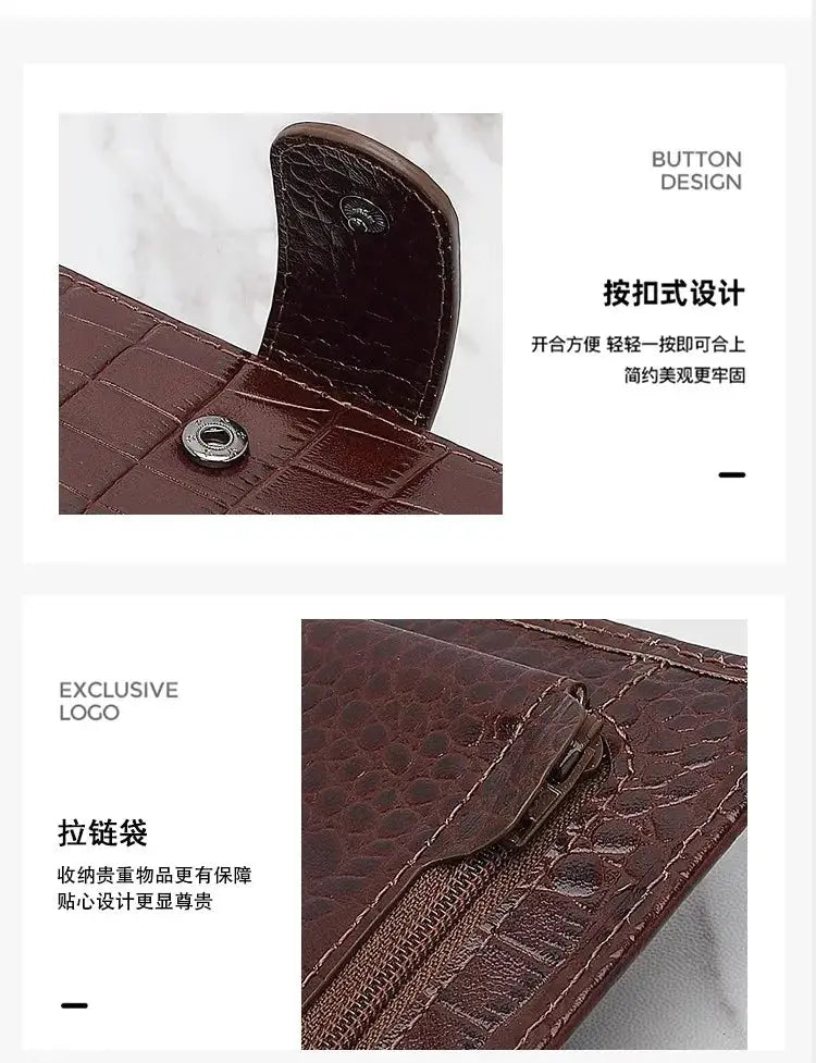 Yiwi genuine leather pocket-size planner in dark brown with button closure and zipper pocket, Simples Market.