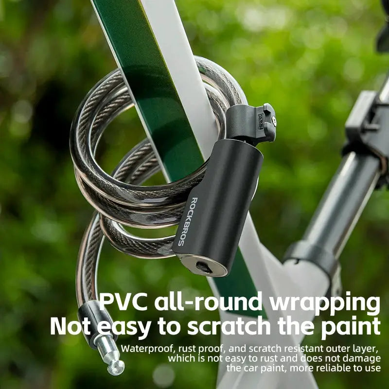 ROCKBROS black round bike lock with steel cable, PVC-wrapped
