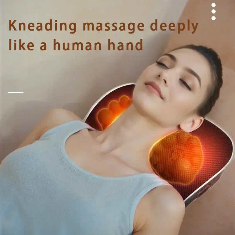Electric cervical neck massager pillow with heating, vibrating Shiatsu and airbag traction