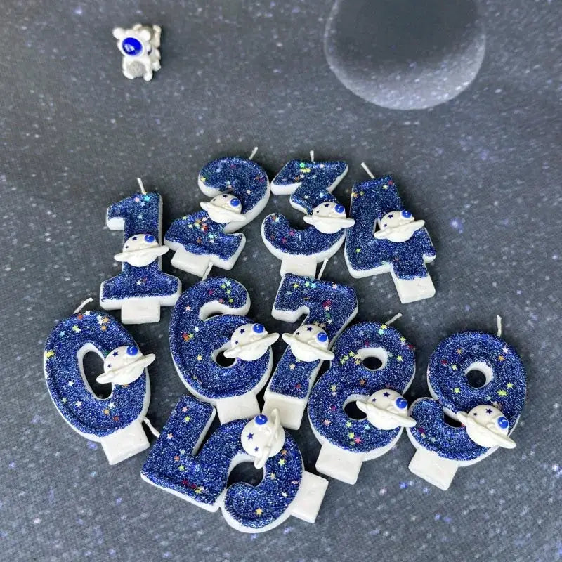Planet Themed Spaceship Digital Candle 0 To 9 Dark Blue Birthday Cake Decoration For Outer Space Party