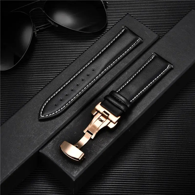 TimberWing Leather Watch Band 18mm 20mm 22mm 24mm Genuine Leather With Stainless Steel Butterfly Buckle Clasp