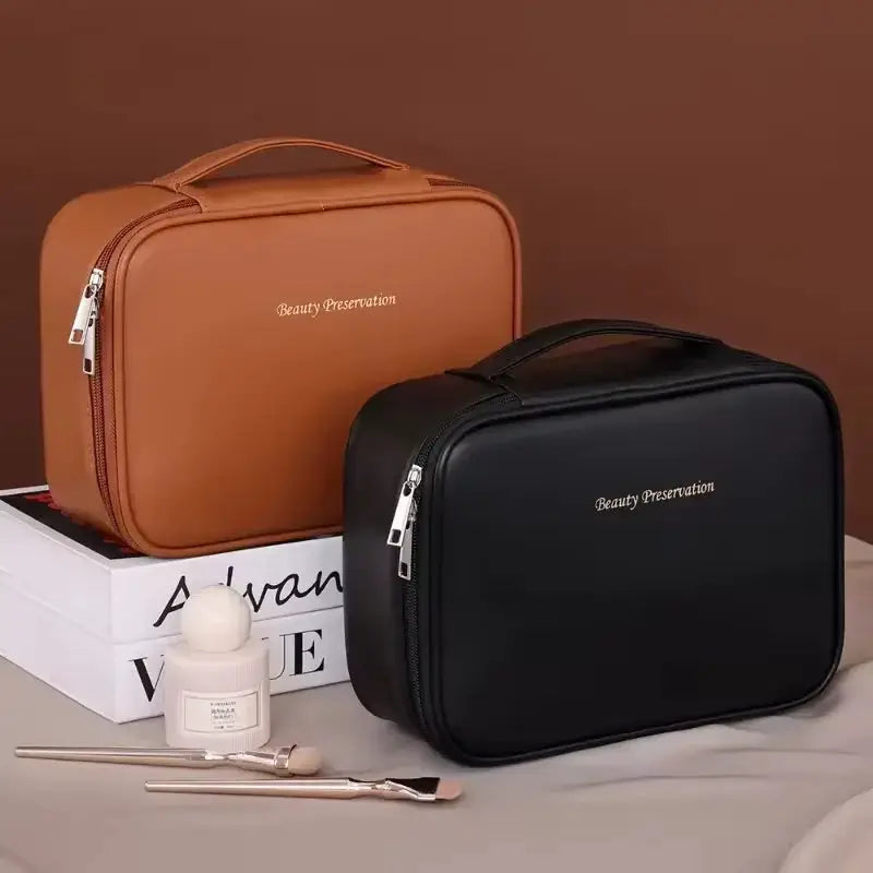 LuxeLine Double Layer Luxury Cosmetic Bag Large Capacity Travel Organizer For Women