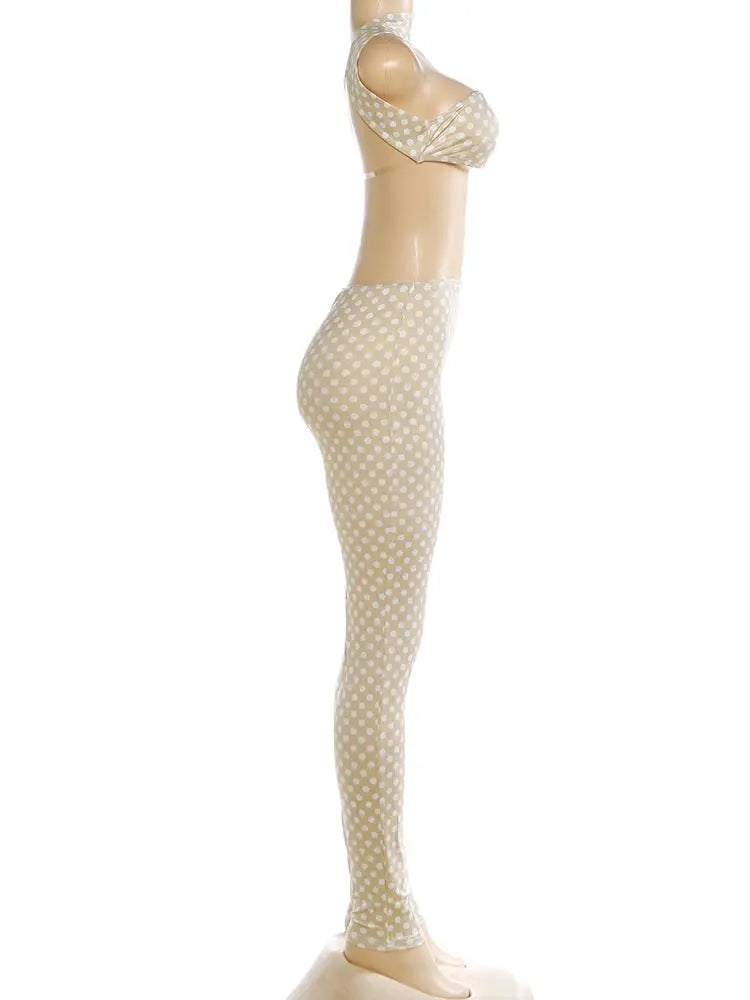 Nibber Hottie Women Dot Print 2 Piece Tracksuit Backless Halter
