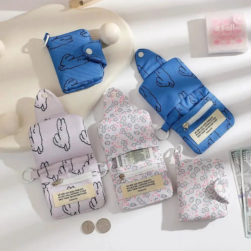Cute Student Coin Purse Card Holder Floral Korean Fashion Wallet for Girls Portable Small Storage Bag