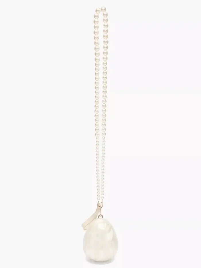 DONGSUO women's acrylic mini egg bag with pearl beaded strap, ivory clutch