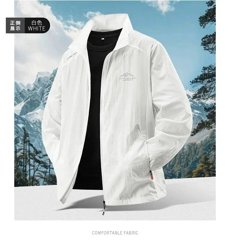 Men's white ultra-light sun protection jacket with skin-friendly, breathable fabric