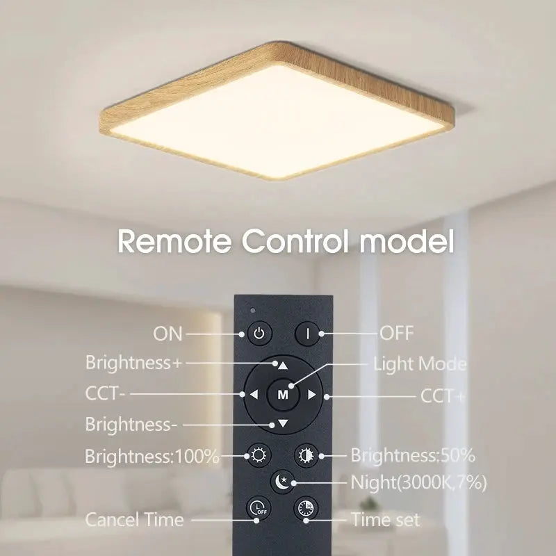 MARPOU Tuya Smart LED Ceiling Lamp, wood grain square ceiling light with remote control for living room