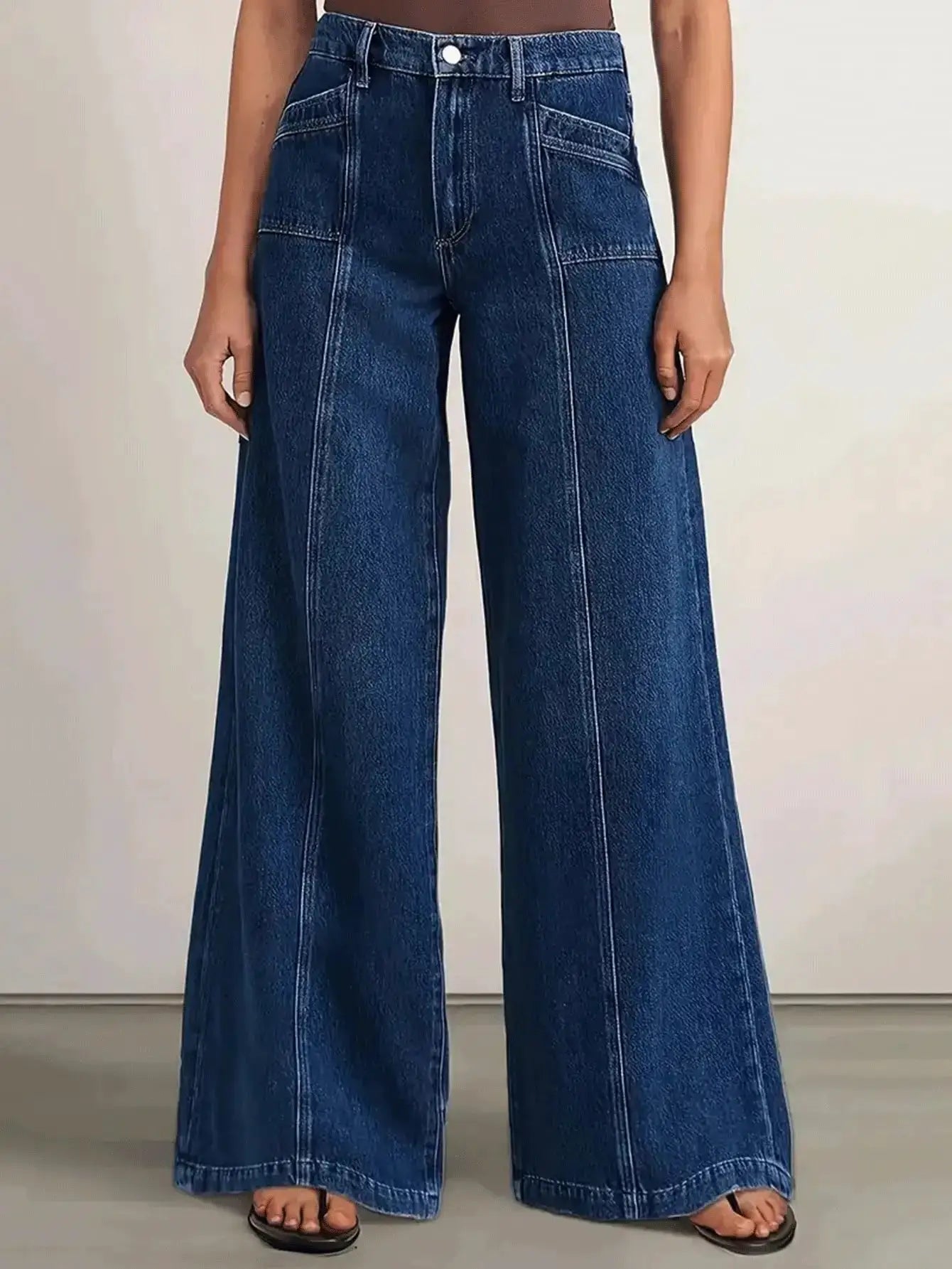Women's Deep Blue Wide Leg Jeans For Comfort And Versatility