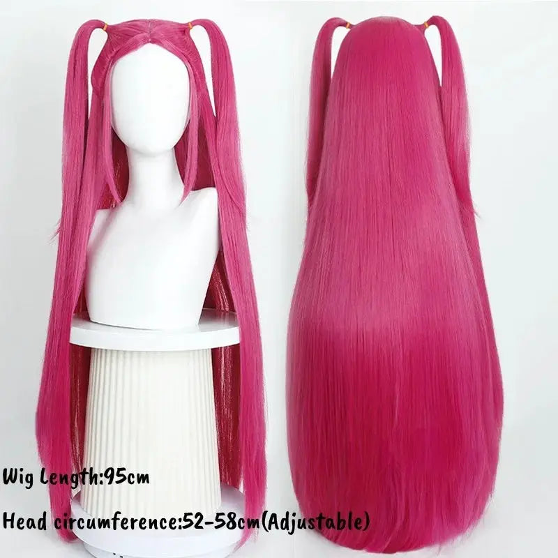 Cosplay wig, long magenta pink hair with twin ponytails, heat-resistant synthetic, Simples Market