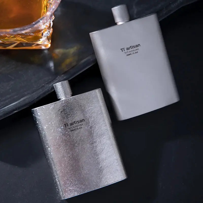 Tiartisan titanium hip flask 100ml set of 2 with brushed and matte finishes