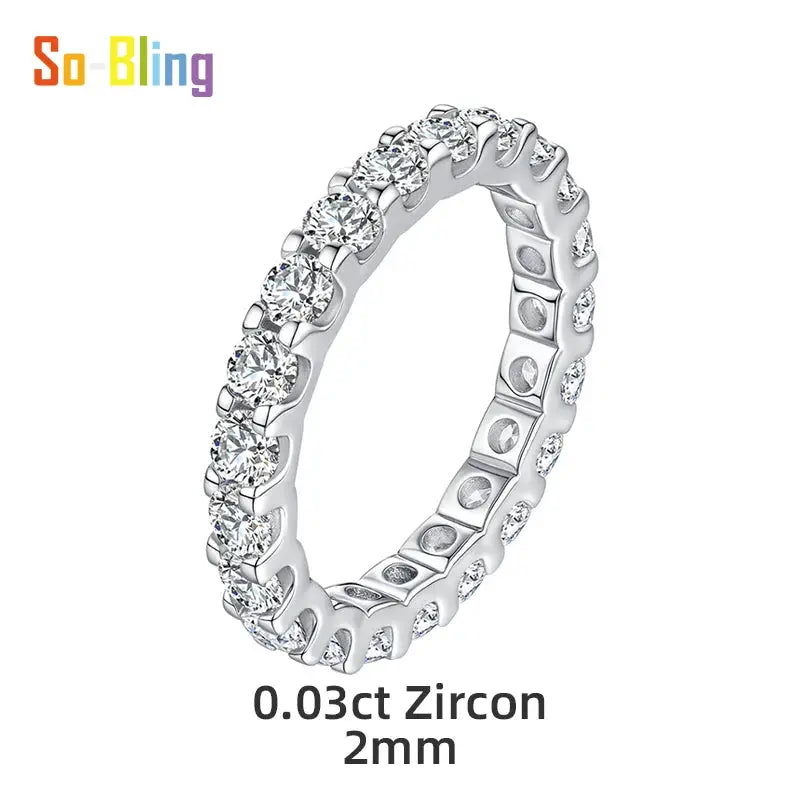 So-Bling S925 sterling silver ring with 0.03ct cubic zirconia, 2mm stones, women's eternity bridal ring