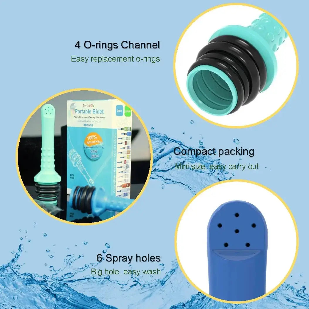 Simples Market portable bidet set; turquoise sprayer, blue nozzle, and 4 o-rings included