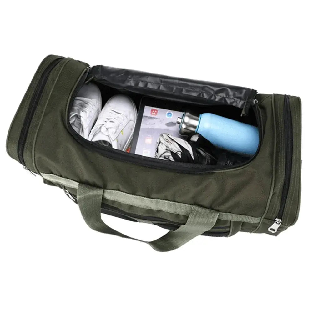Olive green Oxford gym bag with dry/wet separation, large-capacity waterproof fitness bag