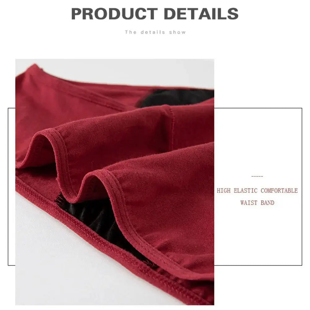 Red breathable cotton menstrual panties with a high-elastic waistband, low-rise design