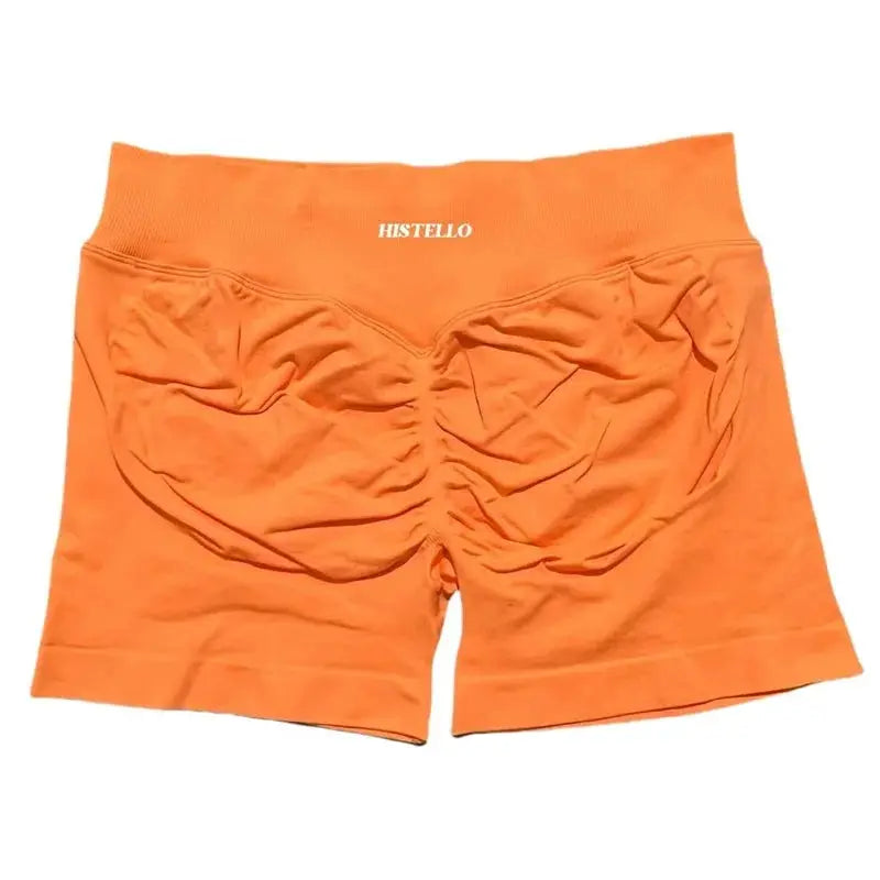 HISTELLO orange sports shorts, low-waist and seamless for breathable workouts