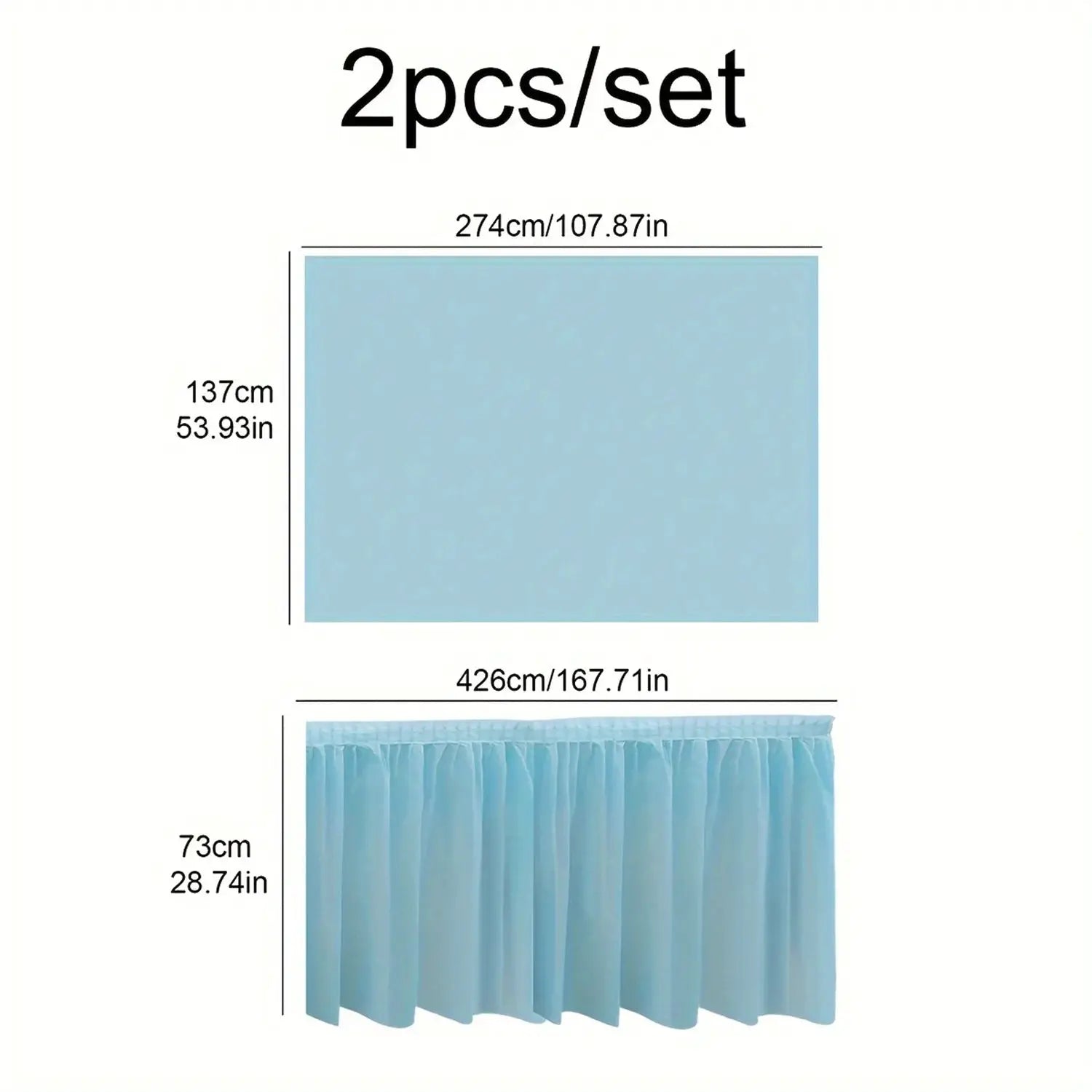 2 Piece Disposable Tablecloth Set With Long Skirting Rectangular Paper Table Covers Solid Color For Party