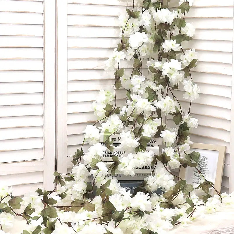 Artificial Sakura Flowers Vine Hanging Floral Garland Home Garden Wedding Arch Party Cherry Blossom Wall Decor