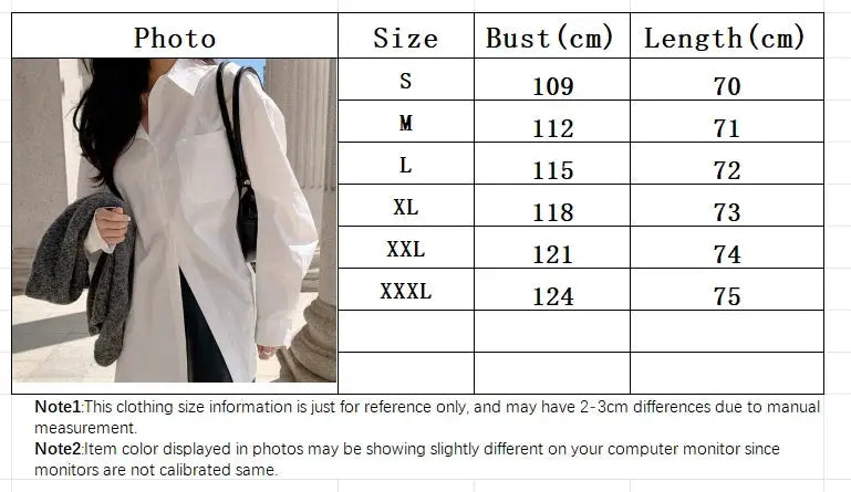 Office Lady white cotton loose long-sleeve blouse with turn-down collar.